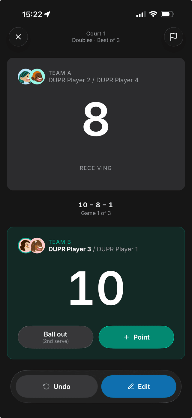 Live match scoring on Dinky